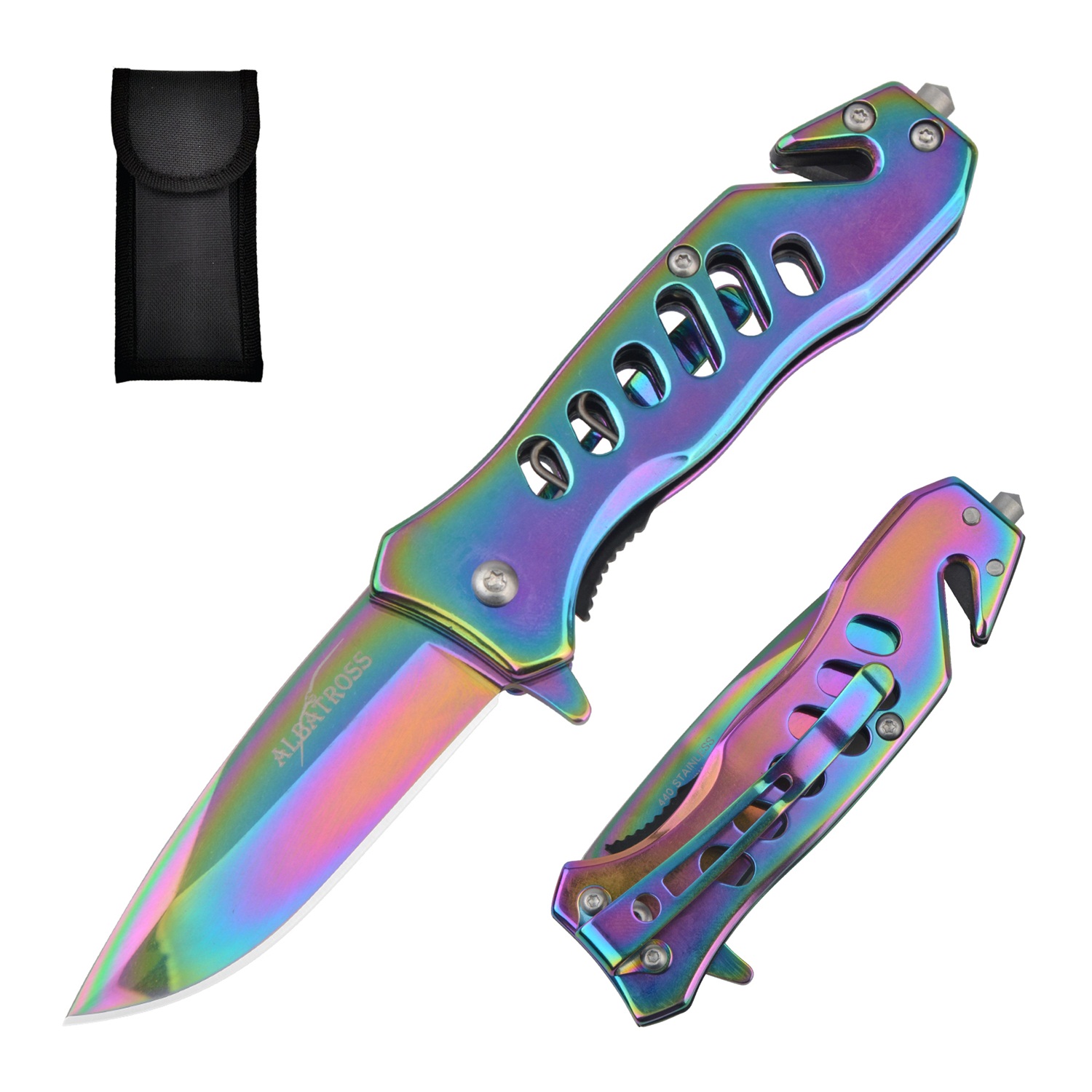 ALBATROSS FK003 Rainbow EDC Stainless Steel Tactical Folding Pocket ...